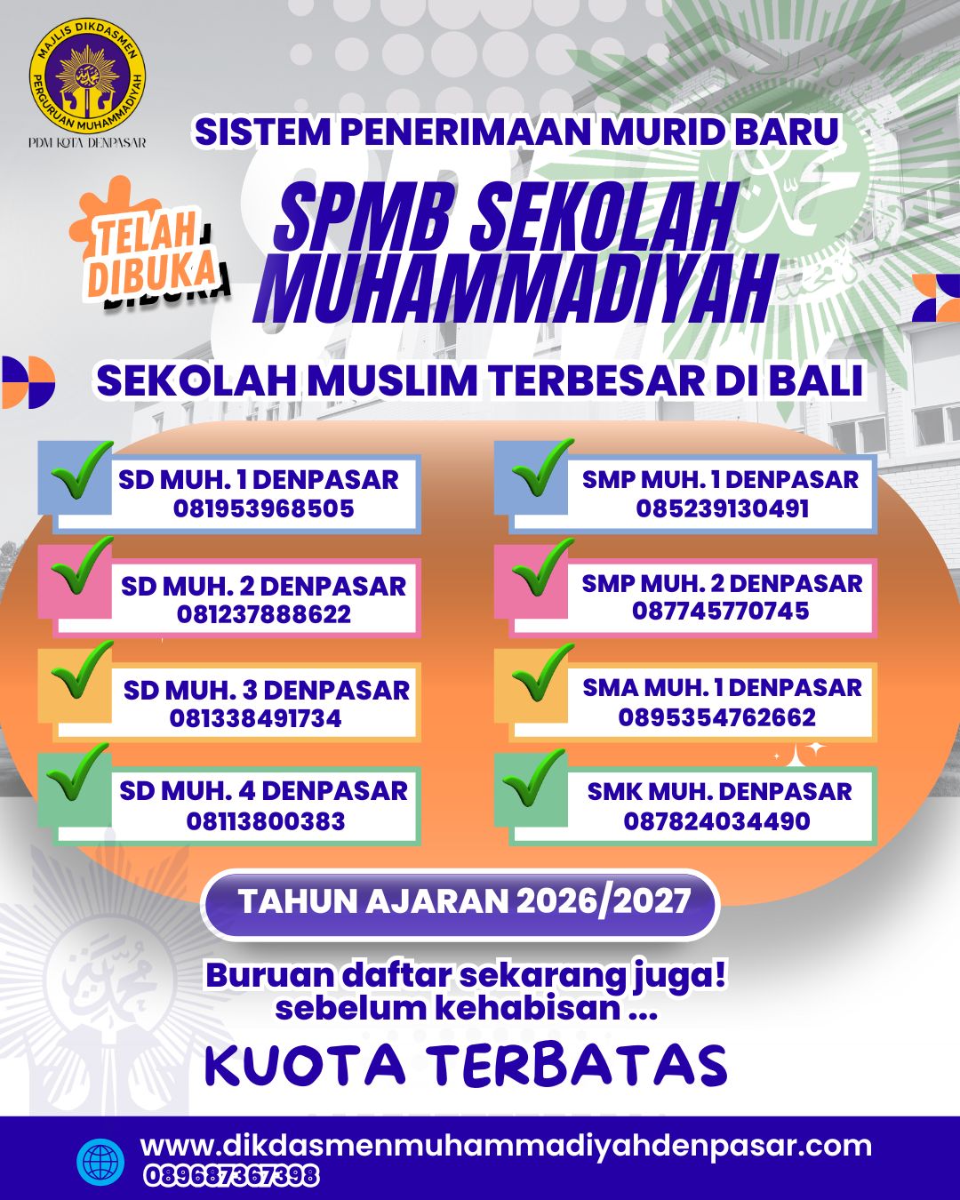 SPMB TAHUN 2026/2027 SEKOLAH MUHAMMADIYAH SUDAH DIBUKA!